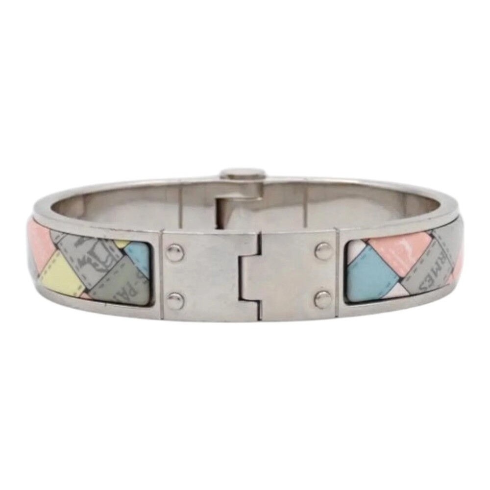 7207 - Hermes Charni Re Pm Bangle, Bolduc Check Pattern - Silver - Charni Re Pm